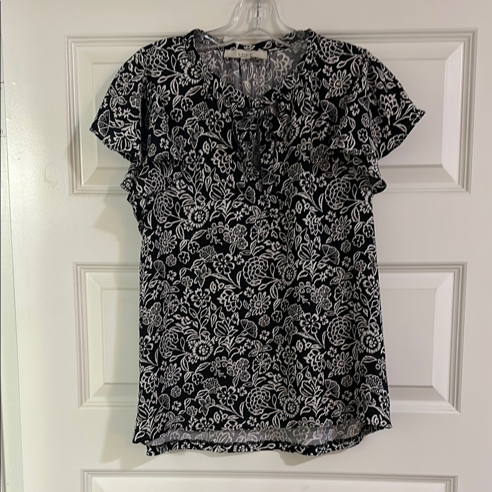 LOFT Black and White Floral Blouse